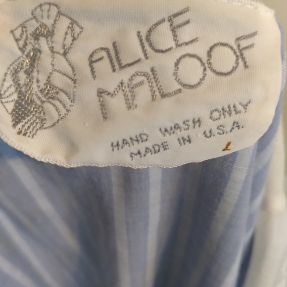 Alice Maloof robe Blue White Stripes Rope belt Sz L - Picture 10 of 11